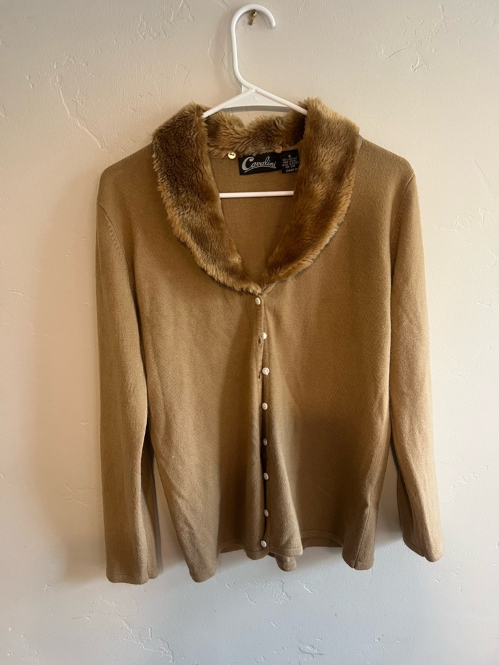 Cavalini Camel Faux-Fur Collar Button Cardigan